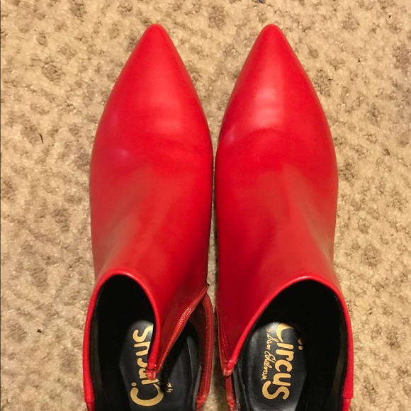 red kitten heel ankle boots